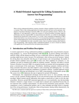 A Model-Oriented Approach for Lifting Symmetries in Answer Set
  Programming