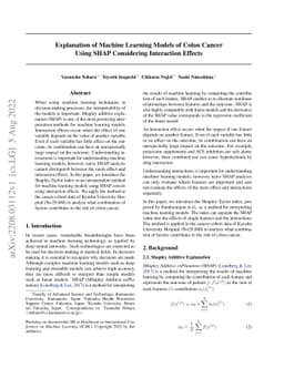 Explanation of Machine Learning Models of Colon Cancer Using SHAP
  Considering Interaction Effects