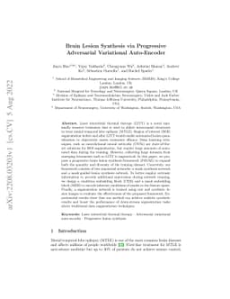 Brain Lesion Synthesis via Progressive Adversarial Variational
  Auto-Encoder