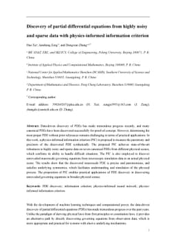 Discovery of partial differential equations from highly noisy and sparse
  data with physics-informed information criterion