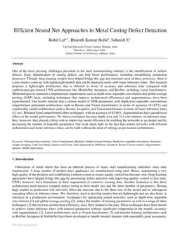 Efficient Neural Net Approaches in Metal Casting Defect Detection