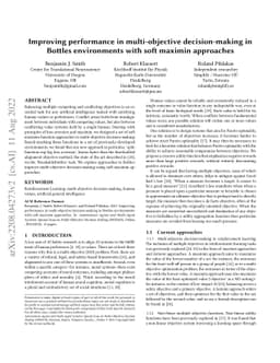Improving performance in multi-objective decision-making in Bottles
  environments with soft maximin approaches