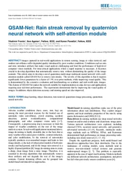 QSAM-Net: Rain streak removal by quaternion neural network with
  self-attention module