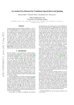 An Anchor-Free Detector for Continuous Speech Keyword Spotting