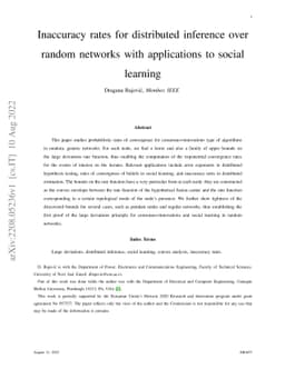 Inaccuracy rates for distributed inference over random networks with
  applications to social learning