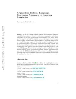 A Quantum Natural Language Processing Approach to Pronoun Resolution