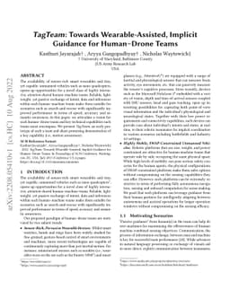 TagTeam: Towards Wearable-Assisted, Implicit Guidance for Human--Drone
  Teams