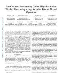 FourCastNet: Accelerating Global High-Resolution Weather Forecasting
  using Adaptive Fourier Neural Operators