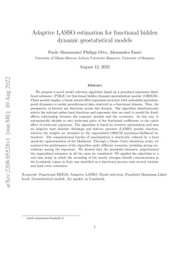 Adaptive LASSO estimation for functional hidden dynamic geostatistical
  model