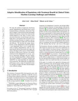 Adaptive Identification of Populations with Treatment Benefit in
  Clinical Trials: Machine Learning Challenges and Solutions