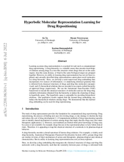 Hyperbolic Molecular Representation Learning for Drug Repositioning