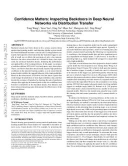 Confidence Matters: Inspecting Backdoors in Deep Neural Networks via
  Distribution Transfer