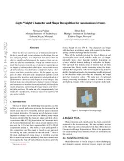 Light Weight Character and Shape Recognition for Autonomous Drones