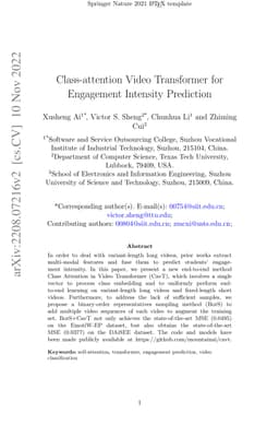 Class-attention Video Transformer for Engagement Intensity Prediction