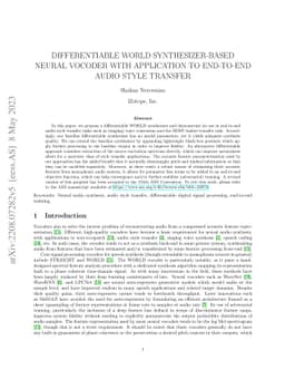 Differentiable WORLD Synthesizer-based Neural Vocoder With Application
  To End-To-End Audio Style Transfer