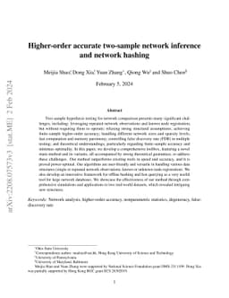 Higher-order accurate two-sample network inference and network hashing