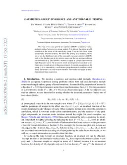 E-Statistics, Group Invariance and Anytime Valid Testing