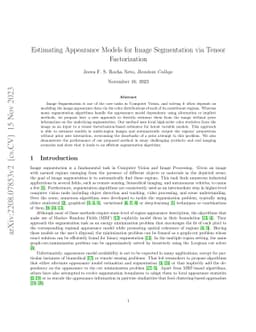 Estimating Appearance Models for Image Segmentation via Tensor Factorization