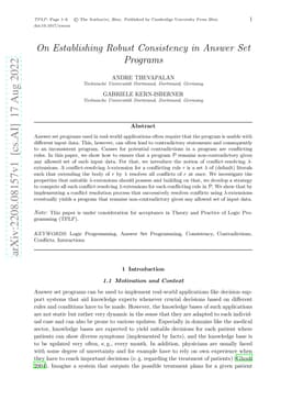 On Establishing Robust Consistency in Answer Set Programs