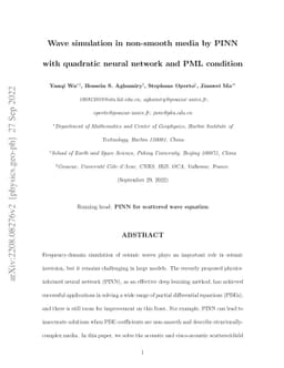 Wave simulation in non-smooth media by PINN with quadratic neural
  network and PML condition
