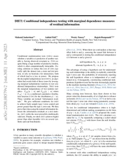 DIET: Conditional independence testing with marginal dependence measures
  of residual information