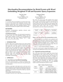 Merchandise Recommendation for Retail Events with Word Embedding
  Weighted Tf-idf and Dynamic Query Expansion