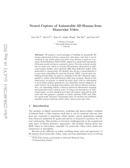 Neural Capture of Animatable 3D Human from Monocular Video