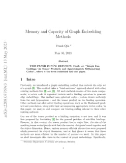 Memory and Capacity of Graph Embedding Methods