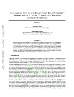 Data-driven End-to-end Learning of Pole Placement Control for Nonlinear
  Dynamics via Koopman Invariant Subspaces