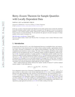 Berry-Esseen Theorem for Sample Quantiles with Locally Dependent Data