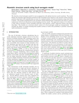 Atomistic structure search using local surrogate mode