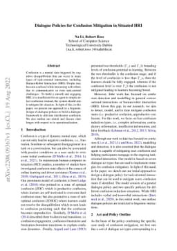 Dialogue Policies for Confusion Mitigation in Situated HRI