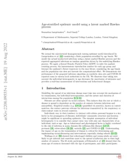 Age-stratified epidemic model using a latent marked Hawkes process