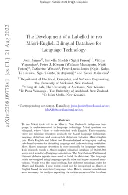 The Development of a Labelled te reo Māori-English Bilingual Database
  for Language Technology