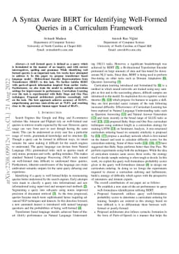 A Syntax Aware BERT for Identifying Well-Formed Queries in a Curriculum
  Framework