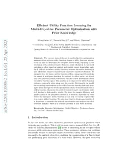 Efficient Utility Function Learning for Multi-Objective Parameter
  Optimization with Prior Knowledge
