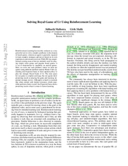 Solving Royal Game of Ur Using Reinforcement Learning
