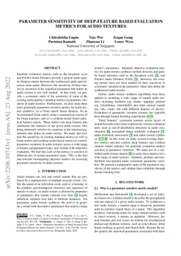 Parameter Sensitivity of Deep-Feature based Evaluation Metrics for Audio
  Textures