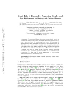 Don't Take it Personally: Analyzing Gender and Age Differences in
  Ratings of Online Humor