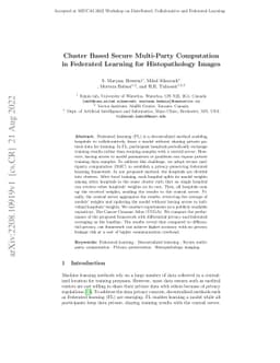 Cluster Based Secure Multi-Party Computation in Federated Learning for
  Histopathology Images