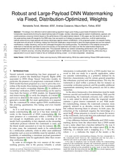 Robust and Large-Payload DNN Watermarking via Fixed,
  Distribution-Optimized, Weights
