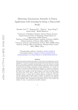 Mastering Autonomous Assembly in Fusion Application with
  Learning-by-doing: a Peg-in-hole Study