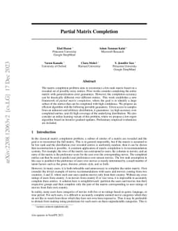 Partial Matrix Completion