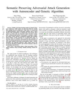 Semantic Preserving Adversarial Attack Generation with Autoencoder and
  Genetic Algorithm