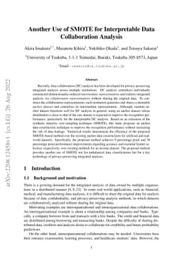 Another Use of SMOTE for Interpretable Data Collaboration Analysis