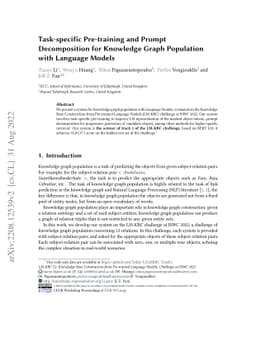 Task-specific Pre-training and Prompt Decomposition for Knowledge Graph
  Population with Language Models