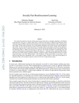 Socially Fair Reinforcement Learning