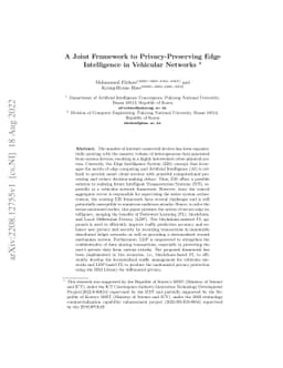A Joint Framework to Privacy-Preserving Edge Intelligence in Vehicular
  Networks