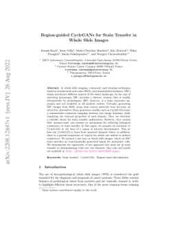 Region-guided CycleGANs for Stain Transfer in Whole Slide Images