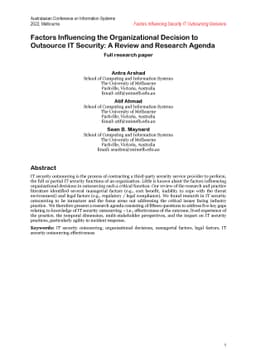 Factors Influencing the Organizational Decision to Outsource IT
  Security: A Review and Research Agenda